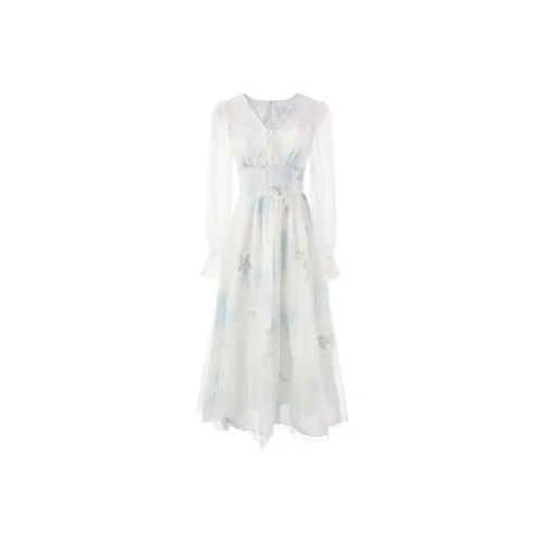 Local Gal Длинное платье с длинными рукавами женское облачно-синий