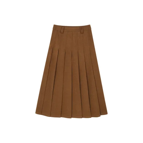 VEGA CHANG SS24 Повседневная длинная юбка женская винтажный кофе