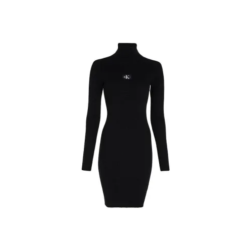Calvin Klein Черное Женское Длинное Платье с Рукавами