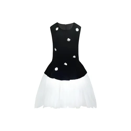 OSQ Без рукавов Платье Женское Черное