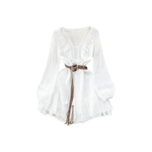 PLANE DRIFT Длинное платье с длинными рукавами женское белое