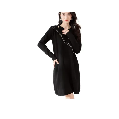 X MOOM Длинное платье с длинными рукавами женское черное