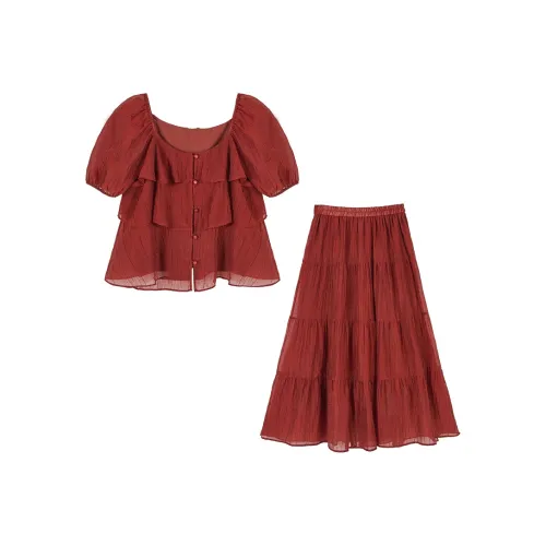 XIANGYING Комплект с юбкой Женские Темно-красный