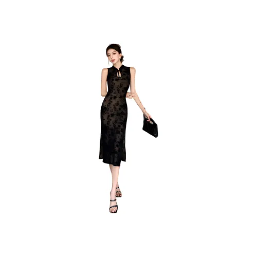 Ning Cai Yuer Без рукавов Платье Женское Черное