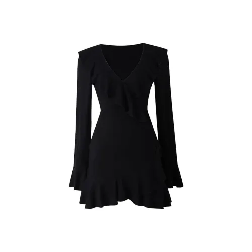 XIESHIXX Длинное платье с длинными рукавами женское черное