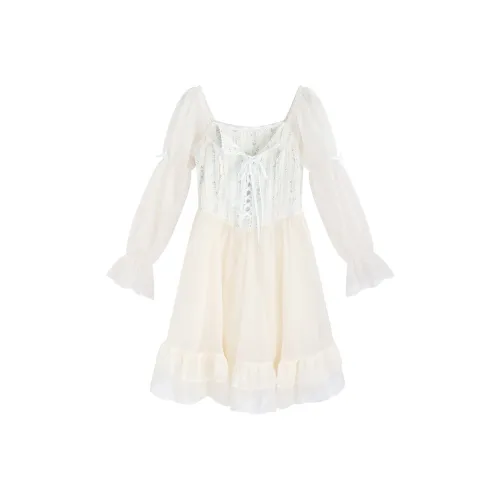 Garbege Длинное платье с длинными рукавами женское абрикосового цвета