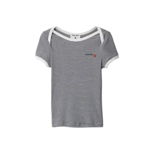 MIU MIU x PETIT BATEAU SS25 Стандартная Рубашка Женская Синие и Белые Полоски