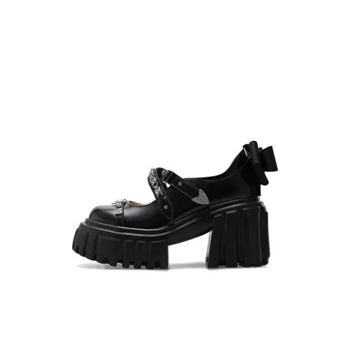 KNKW Грубый каблук Мэри Джейн обувь 9,5 см женский перламутровый черный