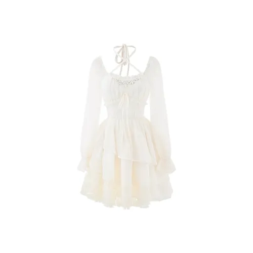 COVT Длинное платье с длинными рукавами женское абрикосового цвета