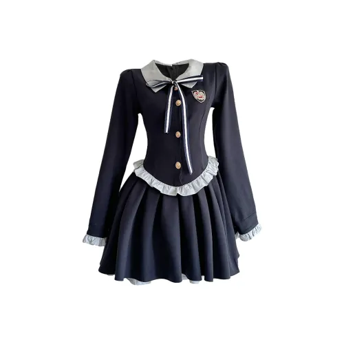 Nooidea Official Длинное платье с длинными рукавами женское темно-синий