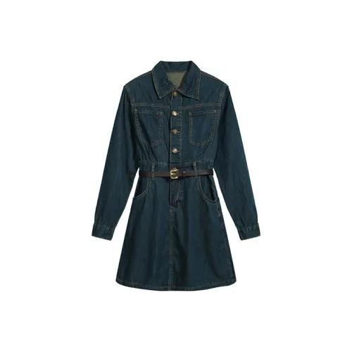 ETSE Длинное платье с длинными рукавами женское темно-синий