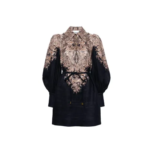 Zimmermann SS24 Длинное платье с длинными рукавами женское синее