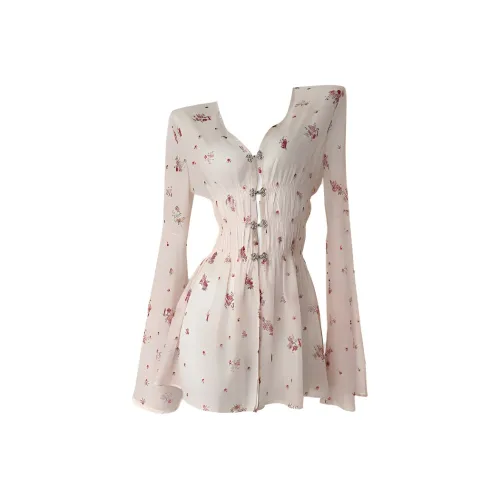 KKX Длинное платье с длинными рукавами женское грейпфрутово-розового цвета