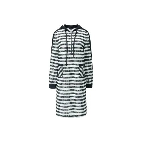 Yan Domain Длинное платье с длинными рукавами женское черно-белые полосы