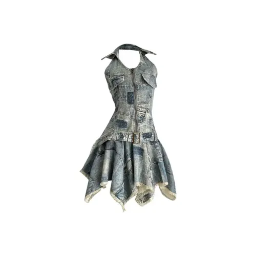 PUREIDOL Без рукавов Платье Женское Джинсовый синий