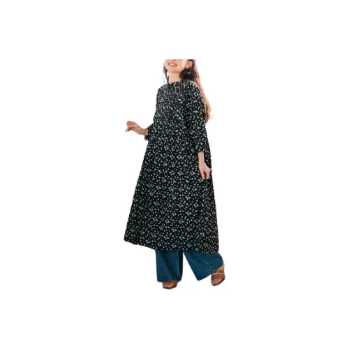 FREAK'S STORE Длинное платье с длинными рукавами женское темно-морская синяя