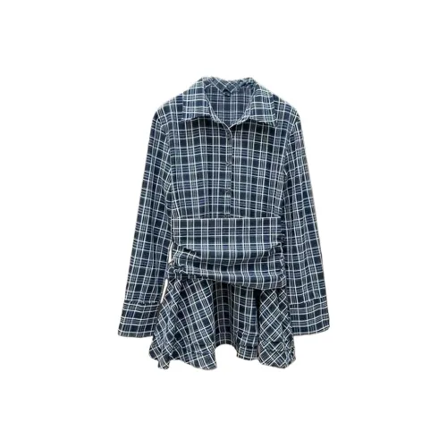 PLANE DRIFT Длинное платье с длинными рукавами женское синее