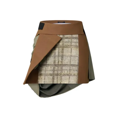 LOUIS VUITTON Драпированная кожа Мини-юбка Повседневная Короткая Юбка Женская Коричневая
