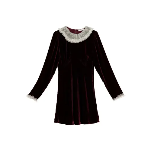 DOEN MELTIA Платье Длинное с длинными рукавами женское виноградный красный