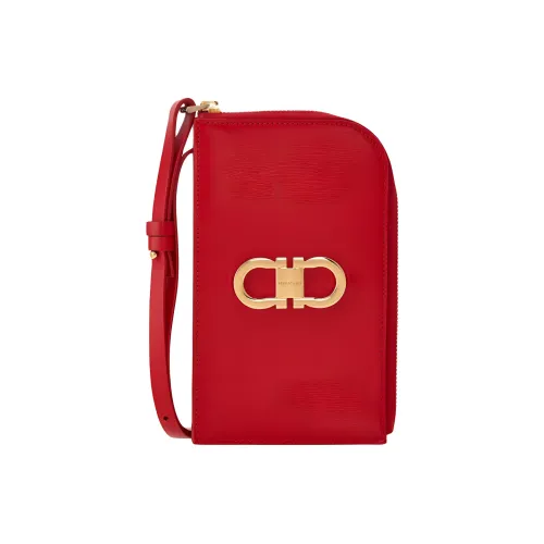 Ferragamo Gancini Чехол для телефона из коровьей кожи Сумка через плечо Кошелек Женские Красный