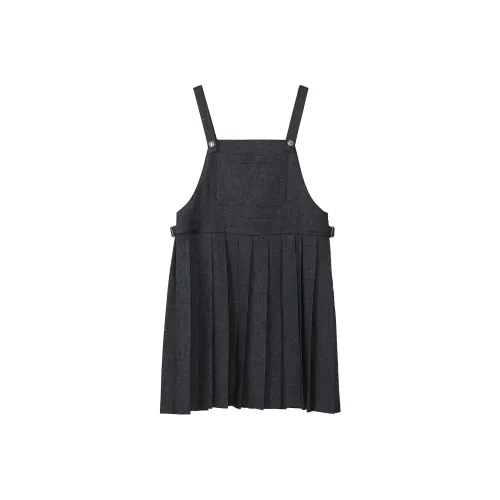 Fstudio Корейский стиль Преппи стиль Коммутирование Универсальный Плиссированный Нагрудник и бандаж Платье Женские Темно-серый