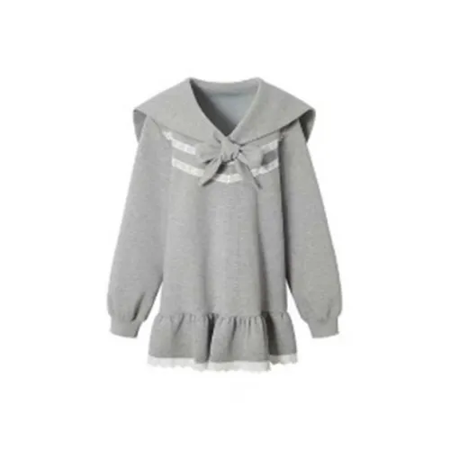 BDGU Длинное платье с длинными рукавами женское серое