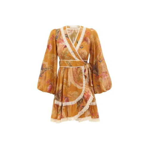 Zimmermann SS25 Длинное Платье с Длинными Рукавами Женское Желтое