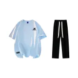 Комплект одежды (Светло-синяя футболка + Черные повседневные штаны)