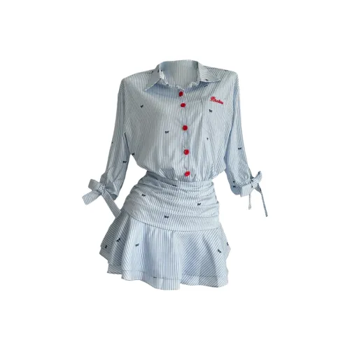 AFGGD Длинное платье с длинными рукавами женское светло-синее