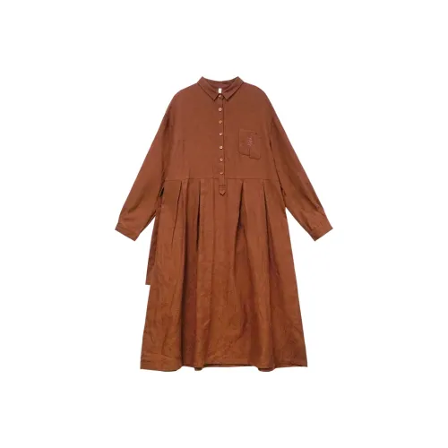 KERANPUJIAN Платье Женское Янтарно-Оранжевый Коричневый