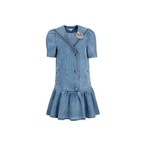 AIVEI Короткое платье с короткими рукавами женское джинсовый синий