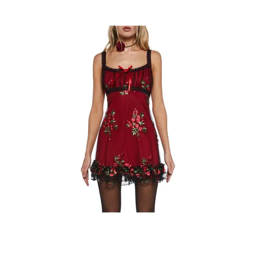 Dolls Kill Sugar Thrillz Heaven Struck Платье бэбидолл Slip Платье Женское Красный Красный