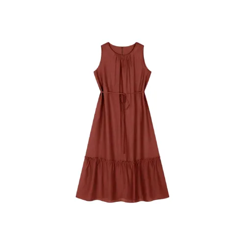 Mo Han Yi Mei Без рукавов Платье Женское Кирпично-красное