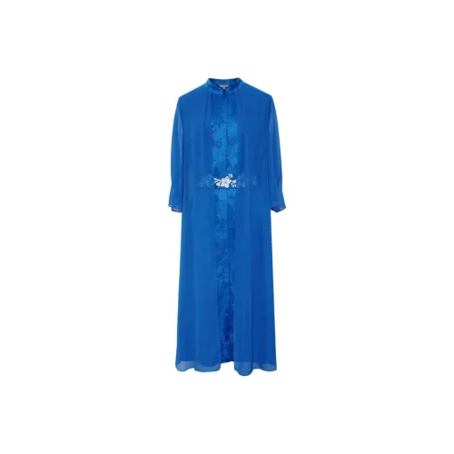 BBLLUUEE Длинный рукав Платье Женское Отражающий Морской синий