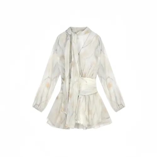 Mu Qingqing Длинное платье с длинными рукавами женское светло-желтое