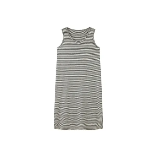 Корейский стиль Без рукавов Платье Женское Черно-белые полосы