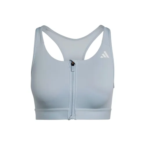 Adidas POWERREACT Средняя поддержка Бюстгальтер с молнией Спортивное белье Женское Светло-синий