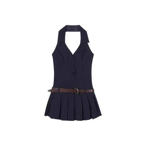 Mu Qingqing Без рукавов Платье Женское Темно-синий