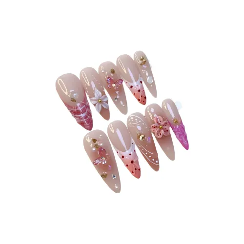 Future Maple Остров Vacation Icy Clear False Nail Long Pointed Pink Shades Smudge Cute
