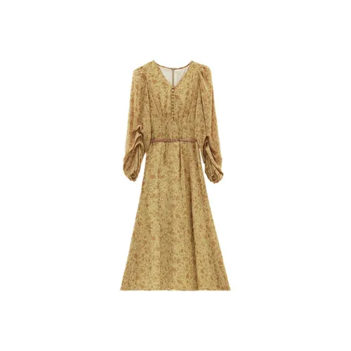 LEMON FAIRY Длинное платье с длинными рукавами женское желтый цветочный