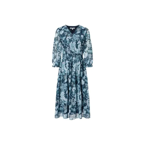 JZ. ANNAKRO Длинное платье с длинными рукавами женское цветочный темно-синий