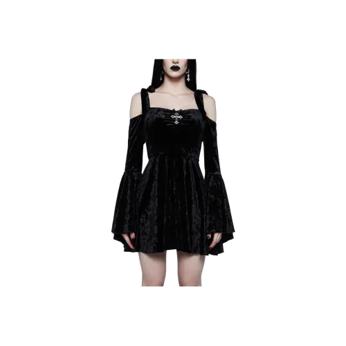 Dolls Kill Widow Nocturnal Элегантность Мини Платье Длинное Платье с Длинными Рукавами Женское Черное Черное