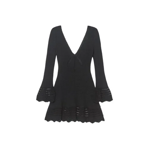 Self Portrait Длинное Платье с Длинными Рукавами Женское Классическое Черное