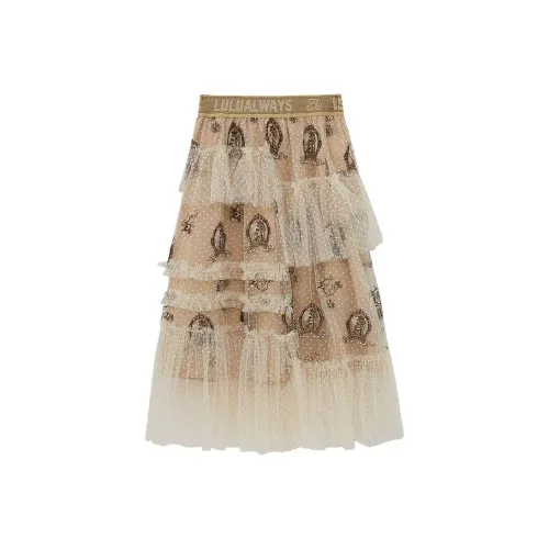 LULUALWAYS Экрю Женские Повседневные Длинные Юбки