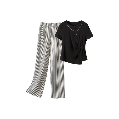 TOUCH Повседневный костюм женский черный + черный бежевый полосы