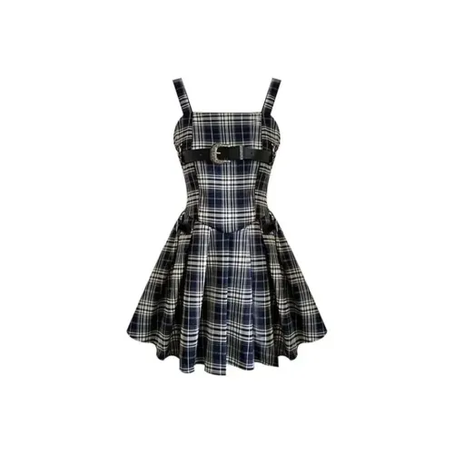 PUREIDOL Slip Платье Женское Черное Клетка