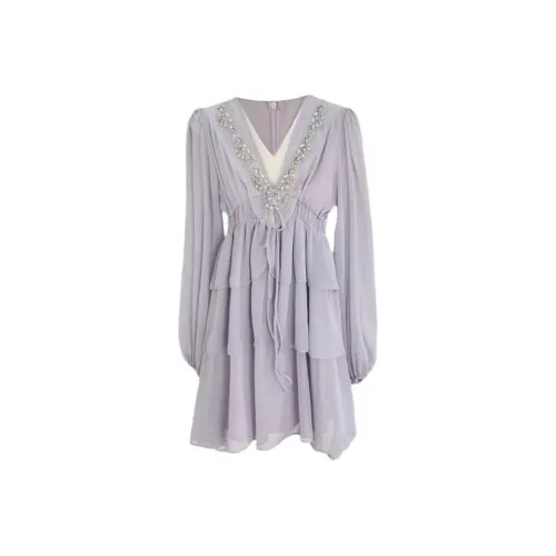 Lookinto Длинное платье с длинными рукавами женское фиолетовое