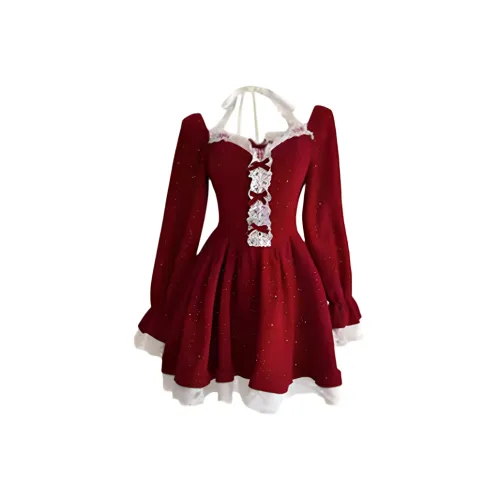 JOSR Длинное платье с длинными рукавами женское красное