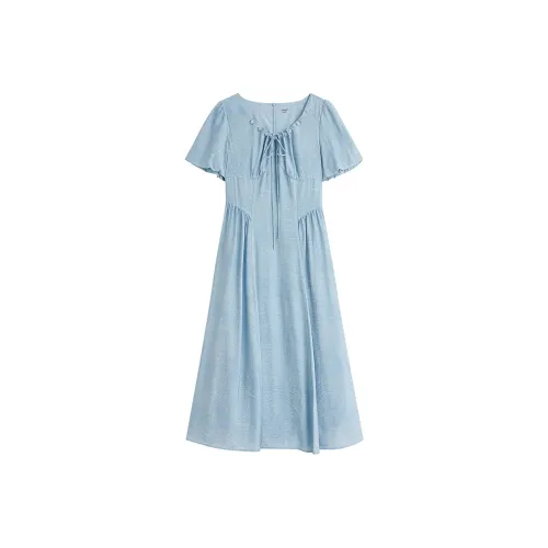 Inman Длинное платье с длинными рукавами женское пудрово-синий