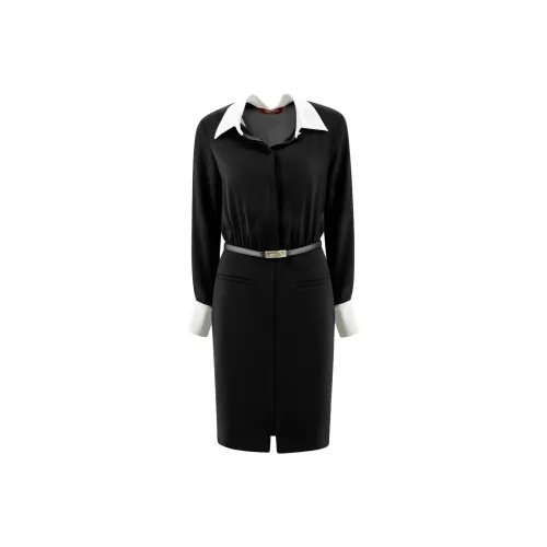 MaxMara Studio Длинное платье с длинными рукавами женское черное